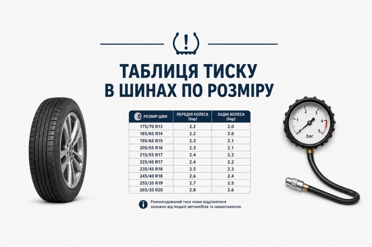 Таблиця тиску в шинах по розміру: норми для R13–R22 та популярних марок авто